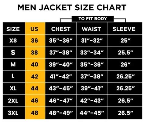 drive scorpion jacket size chart